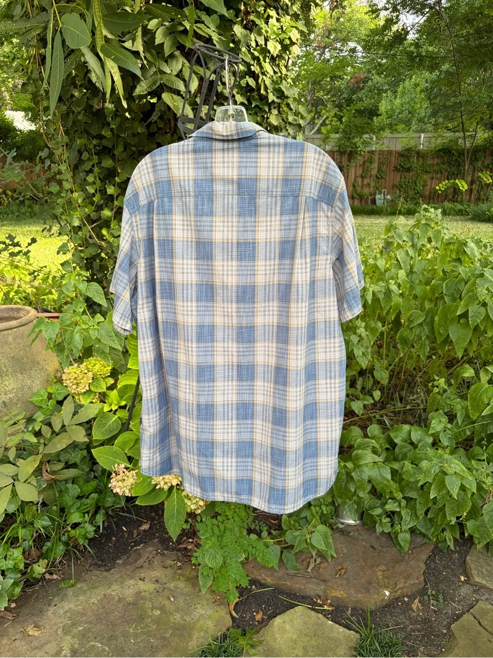 The North Face Men's Blue and Tan Plaid Button-Down Shirt